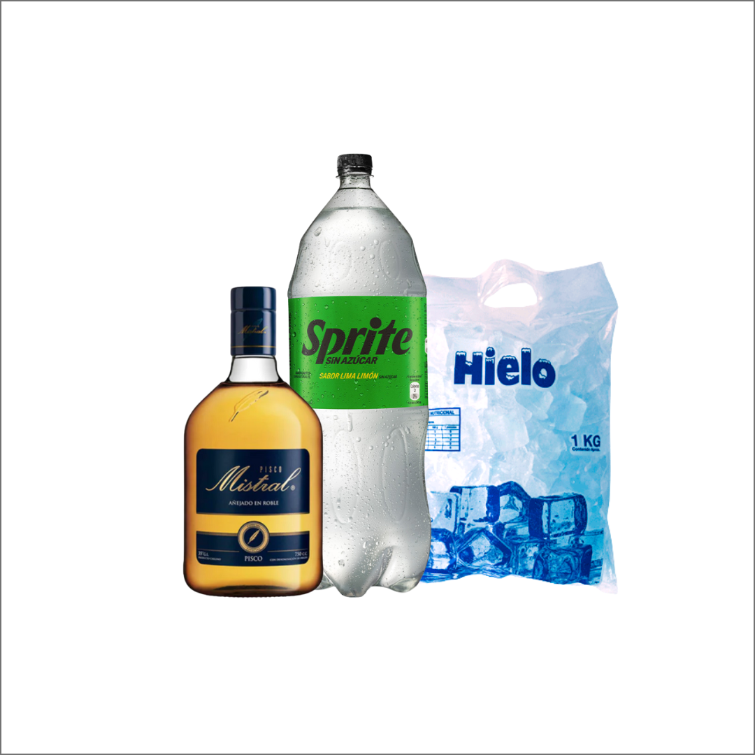 Pack Pisco Mistral + Sprite Zero 3Lt + Hielo 1Lt