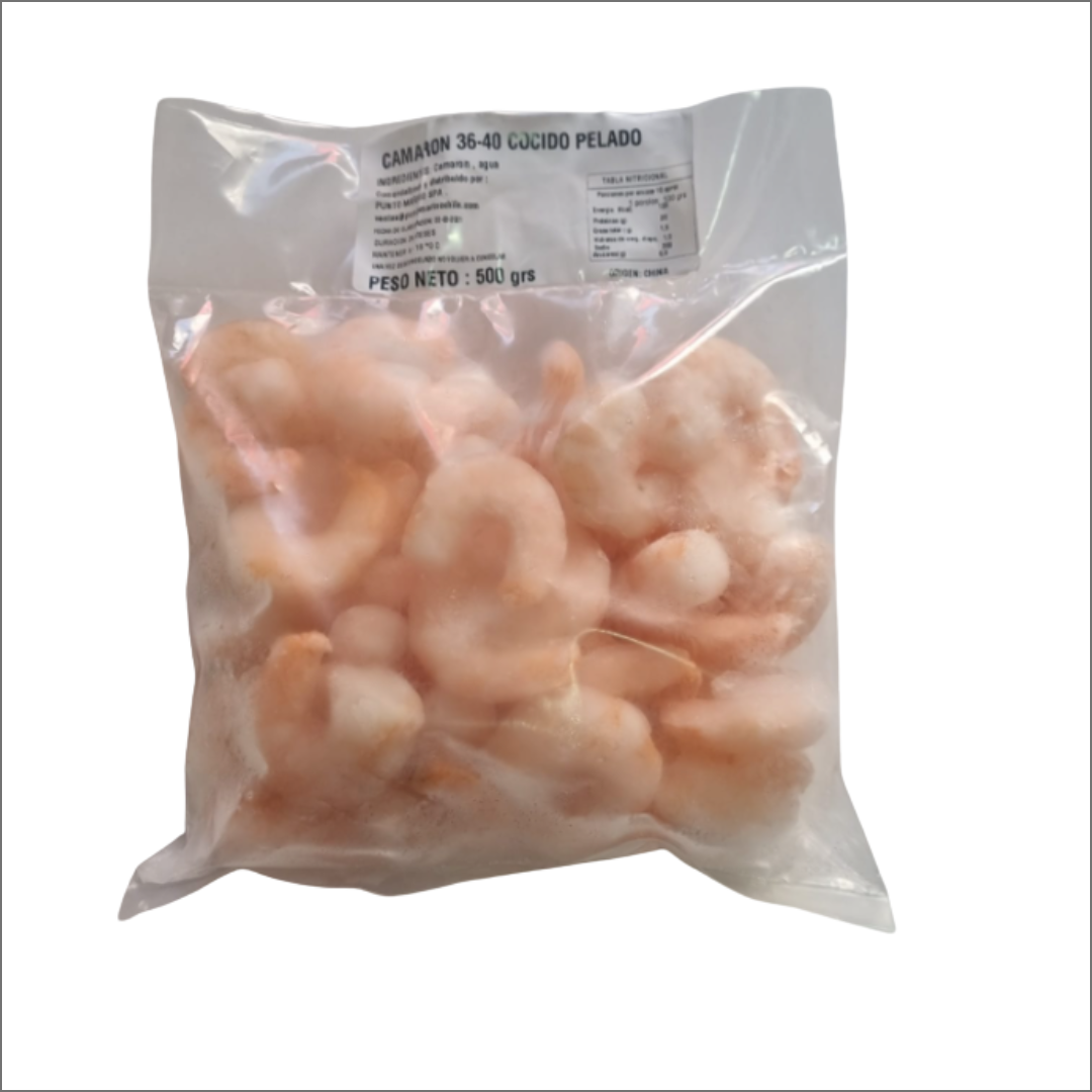 Camarón mediano pelado cocido calibre 36/40